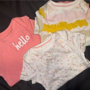 Baby Girls 3-Pack Onesies - Pink, White Polka Dot & Yellow Stripe 3-6M